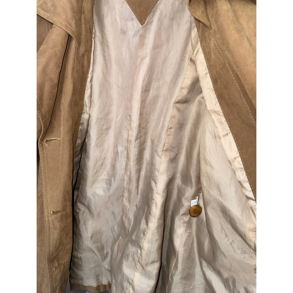 Vintage Y2K House of Art Collection Tan Faux Suede‎ Belted Trench Jacket - Picture 8 of 10